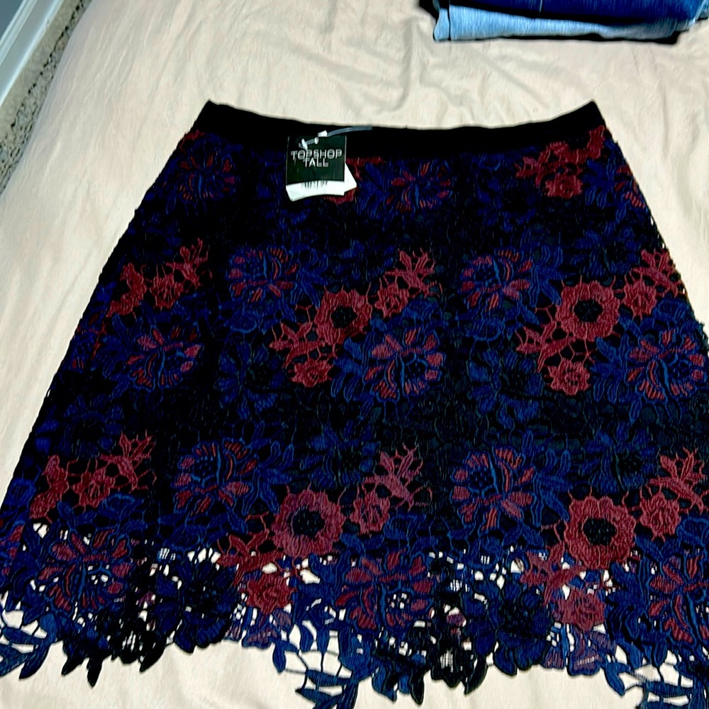 Topshop tall short skirt with flower border lace, pixel skirt